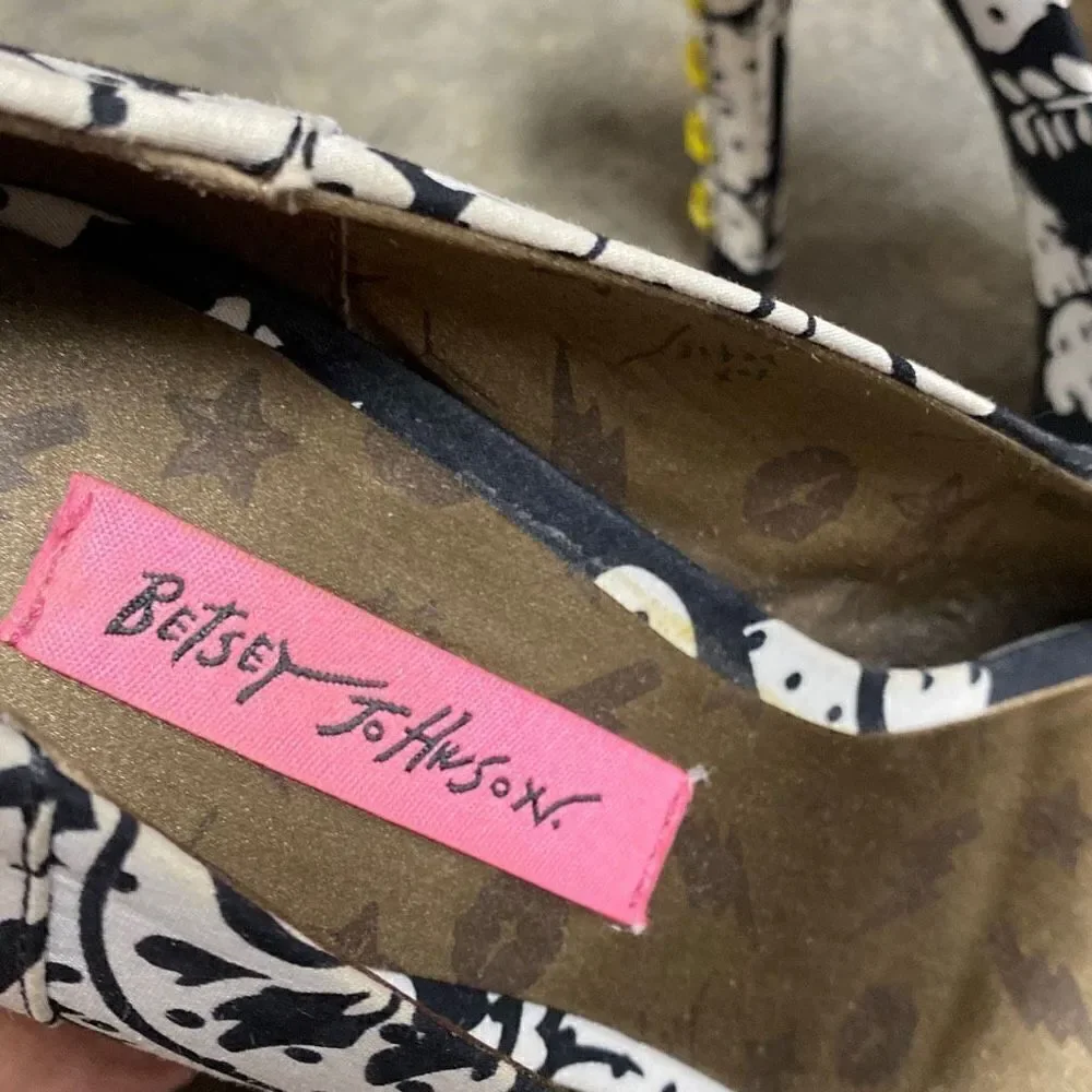 Betsey Johnson Black-White-Yellow Peep Toe Platform Stiletto Heels Size 8.5 - Picture 8 of 12